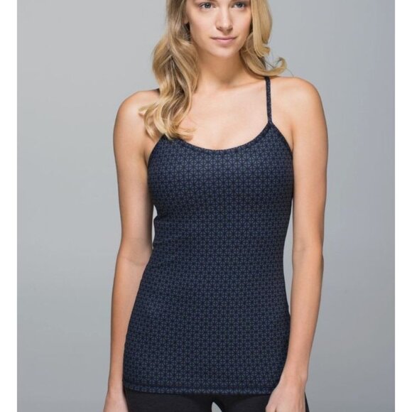 Lululemon Power Y Tank Tri Geo Printed Inkwell Black Size 6 Yoga Athletic Gym - Picture 1 of 11